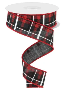 Black and red plaid wired ribbon 1.5"