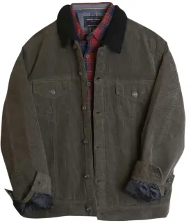 Casual Corduroy Lined Trucker Jacket Olive Green