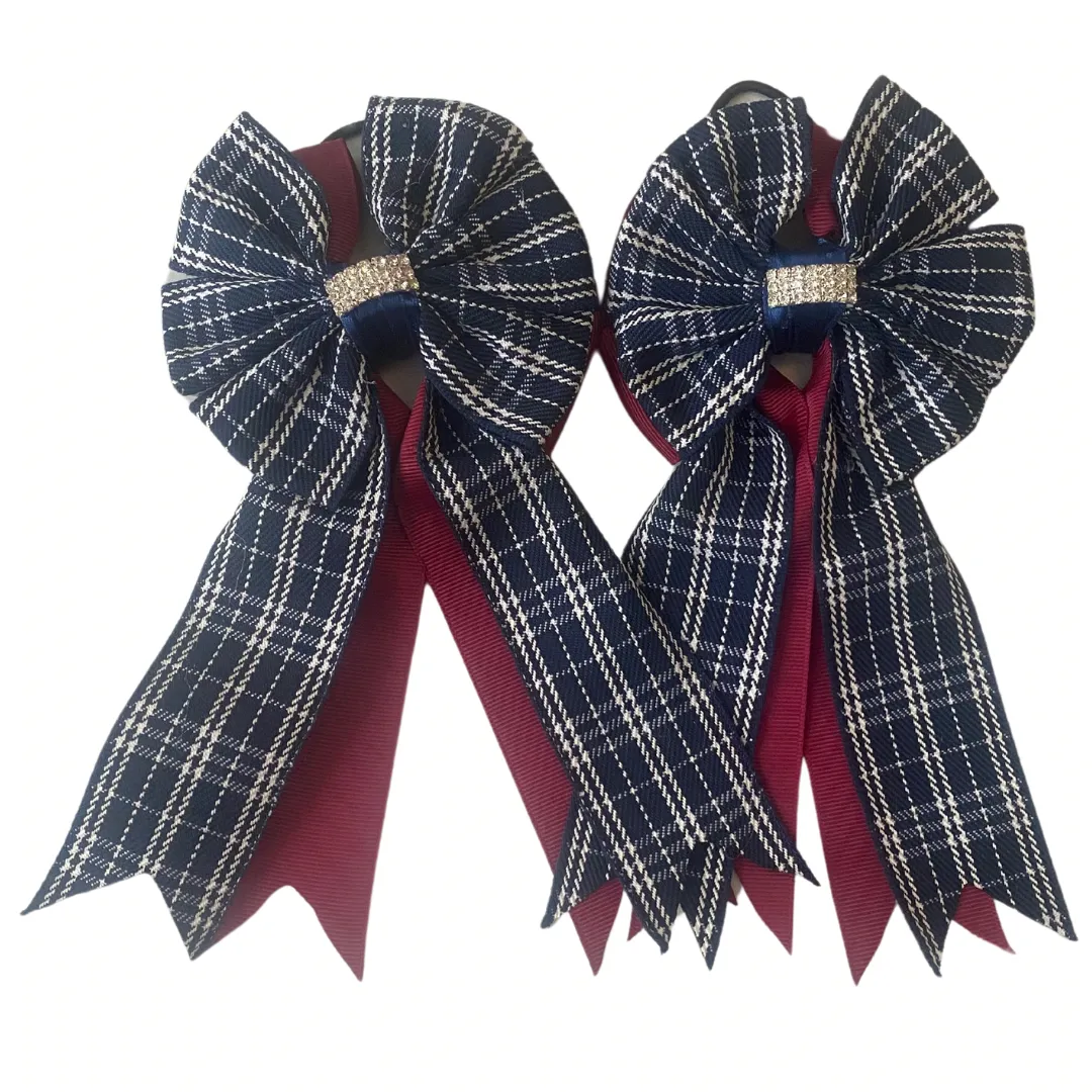 🩵 Show Bows: Navy Plaid/Merlot