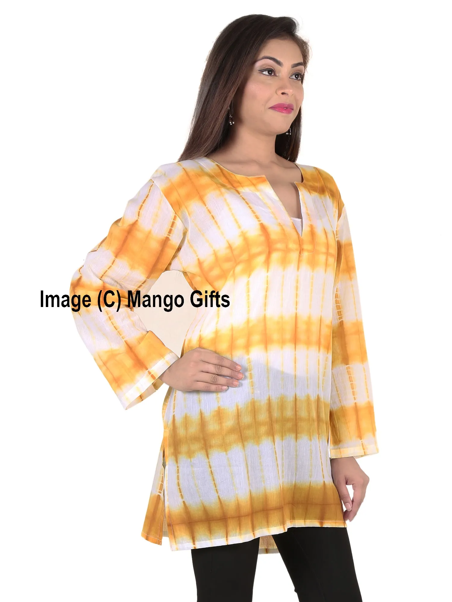 100%Cotton Tie-Dye Women Summer Tunic V Neck Casual Wear Hippy Clothing