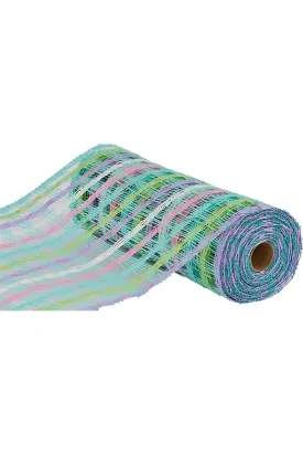 10" Plaid Poly Burlap Mesh Ribbon: Mint/White/Pink