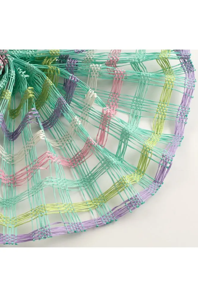 10" Plaid Poly Burlap Mesh Ribbon: Mint/White/Pink