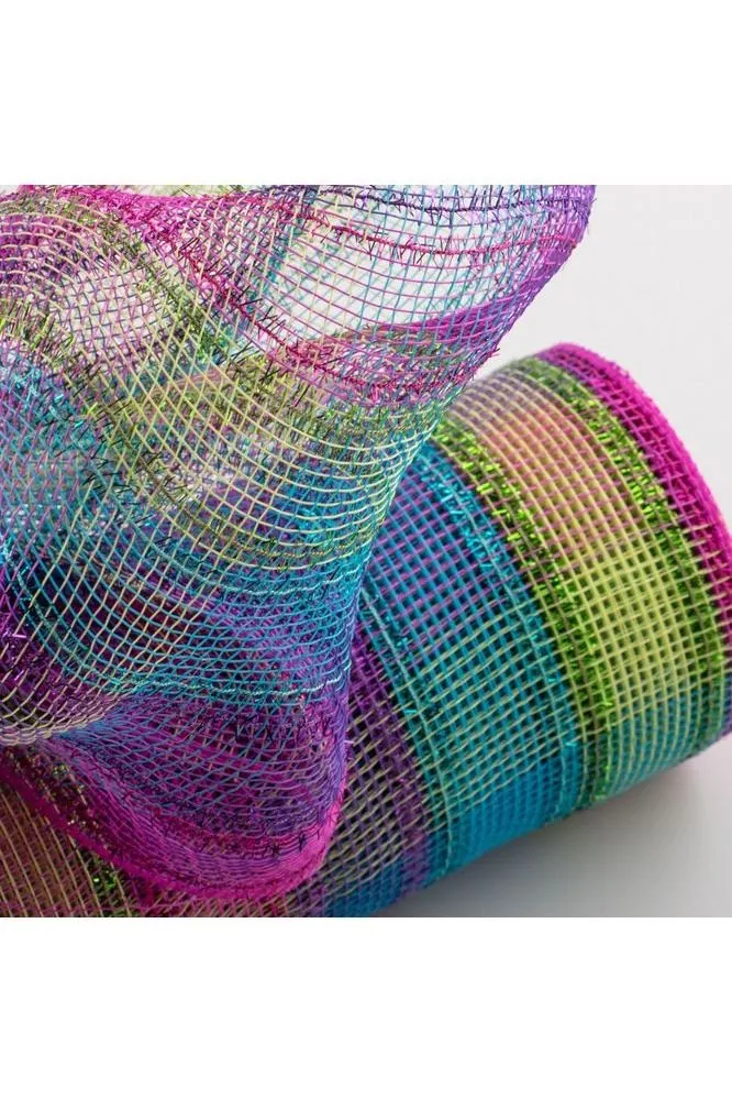 10" Poly Deco Tinsel Mesh Ribbon: Fuchsia, Purple, Lime, Turquoise Check (10 Yards)