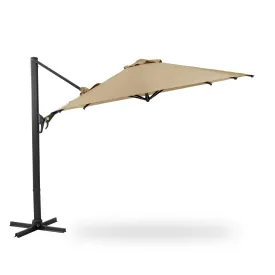 11 FT Khaki Round Cantilever Patio Umbrella, 360° Rotation & Tilt Adjustment (Base Not Included)