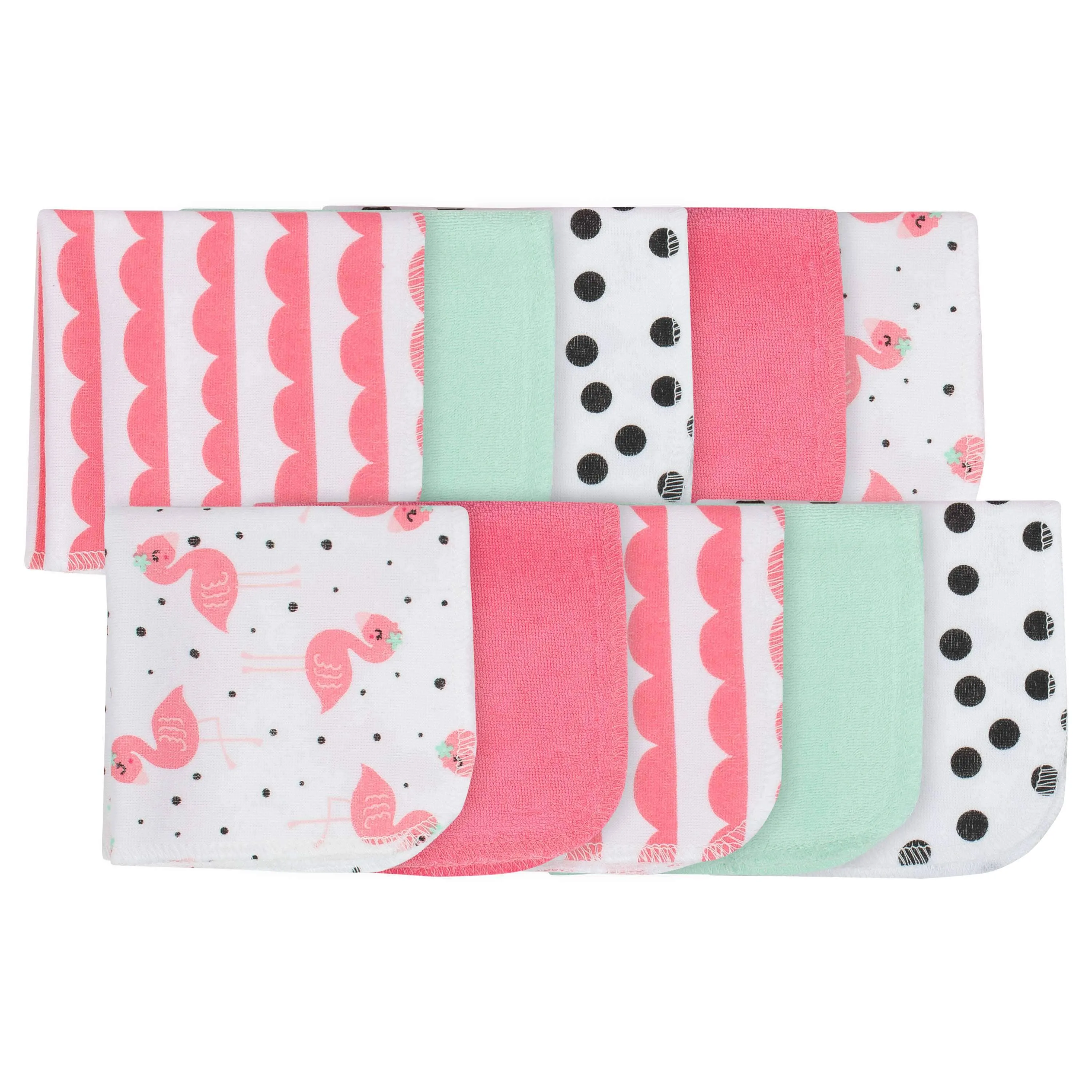 12-Piece Girls Terry Hooded Towel and Washcloth Set - Flamingo