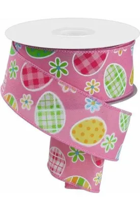 1.5" Check Plaid Easter Egg Ribbon: Light Pink (10 Yards)