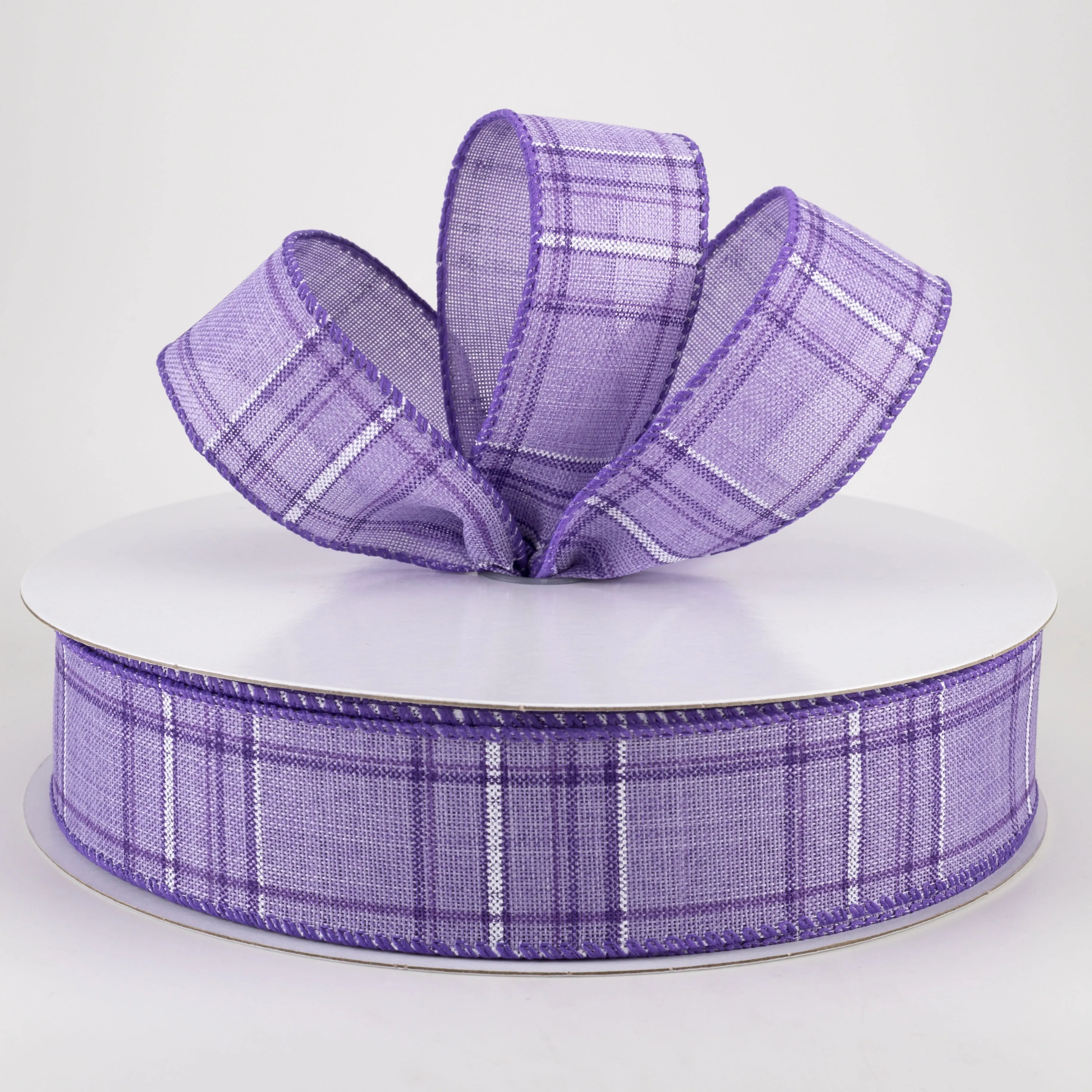 1.5" Cornelia Plaid Ribbon: Purple, Lavender & White (50 Yards)