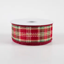 1.5" Dash Stitch Plaid Ribbon: Red, Green, White, Natural (10 Yards)