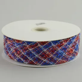 1.5" Deco Flex Mesh Ribbon: Red/White/Blue Plaid (30 Yards)