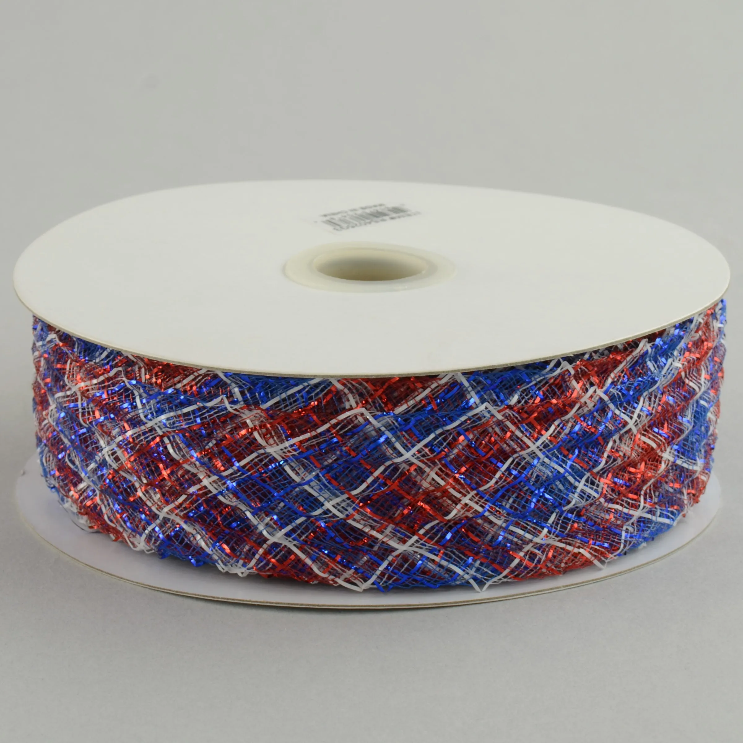 1.5" Deco Flex Mesh Ribbon: Red/White/Blue Plaid (30 Yards)