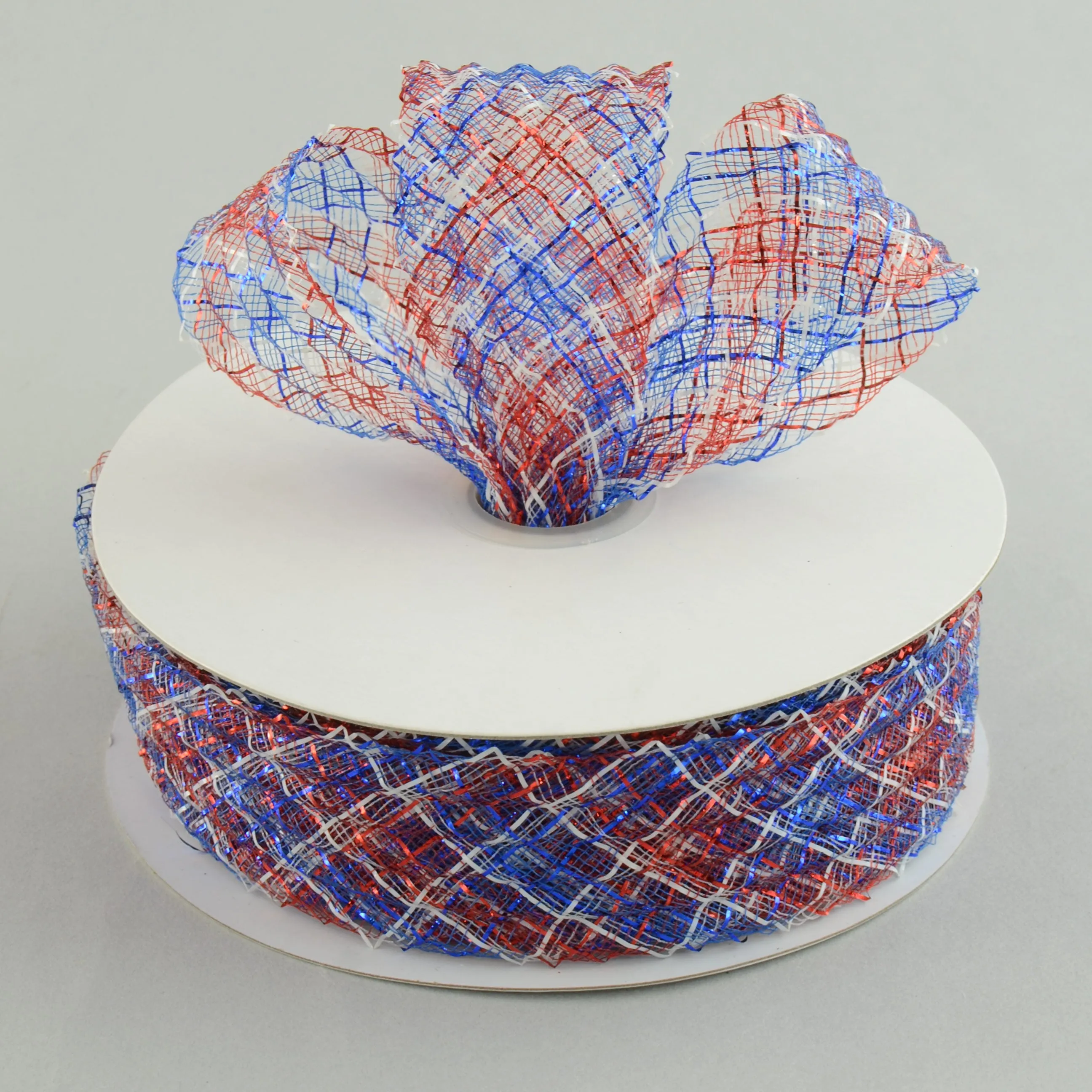 1.5" Deco Flex Mesh Ribbon: Red/White/Blue Plaid (30 Yards)