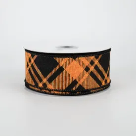 1.5" Diagonal Stripe Check Ribbon: Orange & Black (10 Yards)