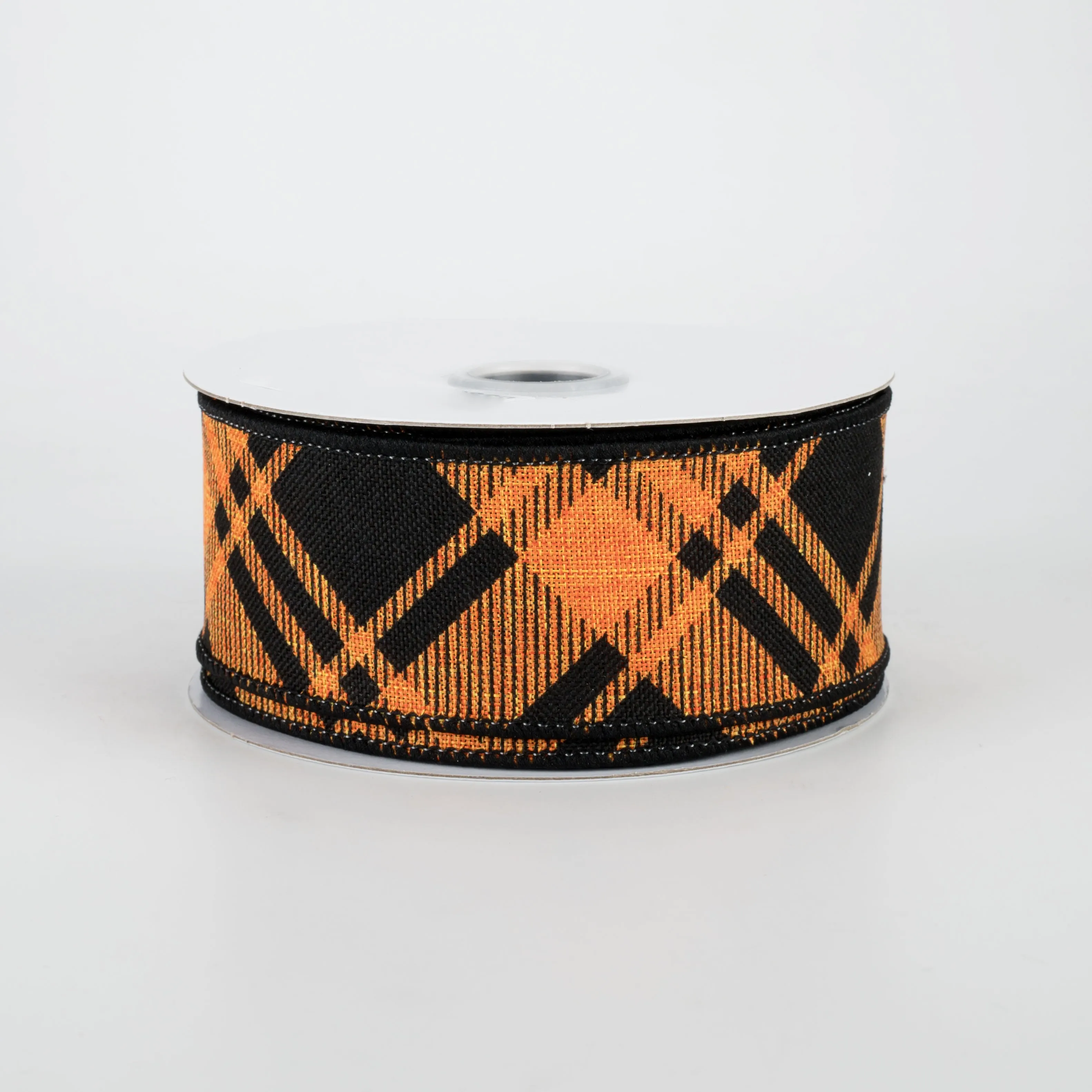 1.5" Diagonal Stripe Check Ribbon: Orange & Black (10 Yards)