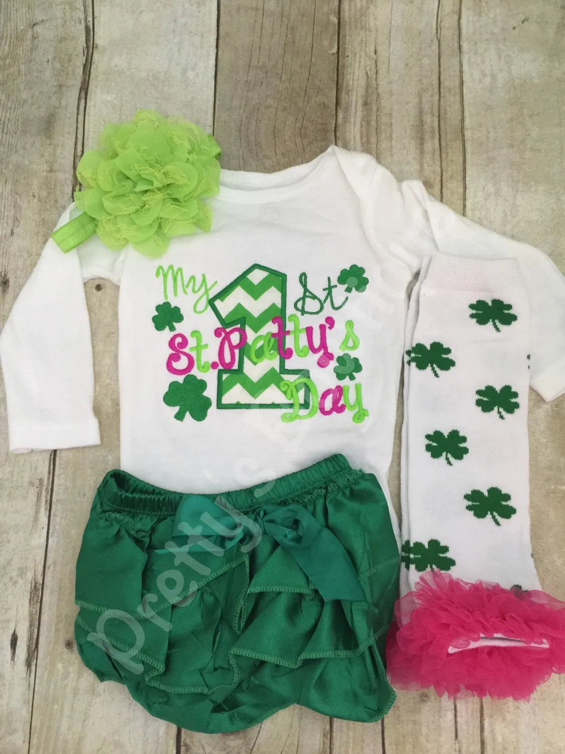 1st St. Patrick's Day shirt or bodysuit  -- My 1st St. Patty's Day shirt, legwarmers, headband, bloomer