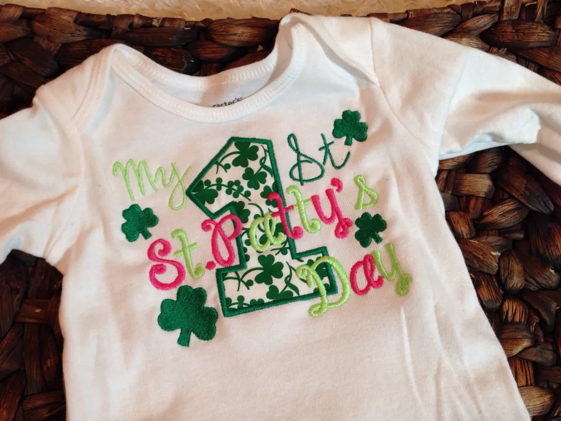 1st St. Patrick's Day shirt or bodysuit  -- My 1st St. Patty's Day shirt, legwarmers, headband, bloomer