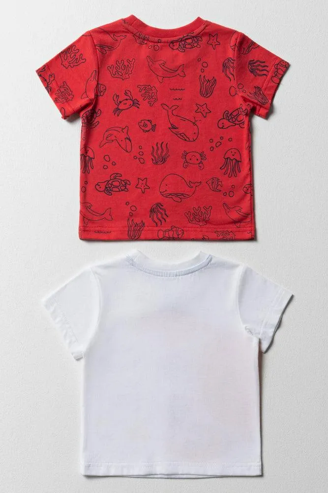 2 Pack Short Sleeve T-Shirts Red & White