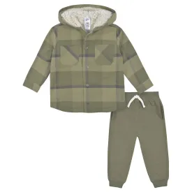 2-Piece Infant & Toddler Boys Sage Green Plaid Flannel Jacket & Jogger Set