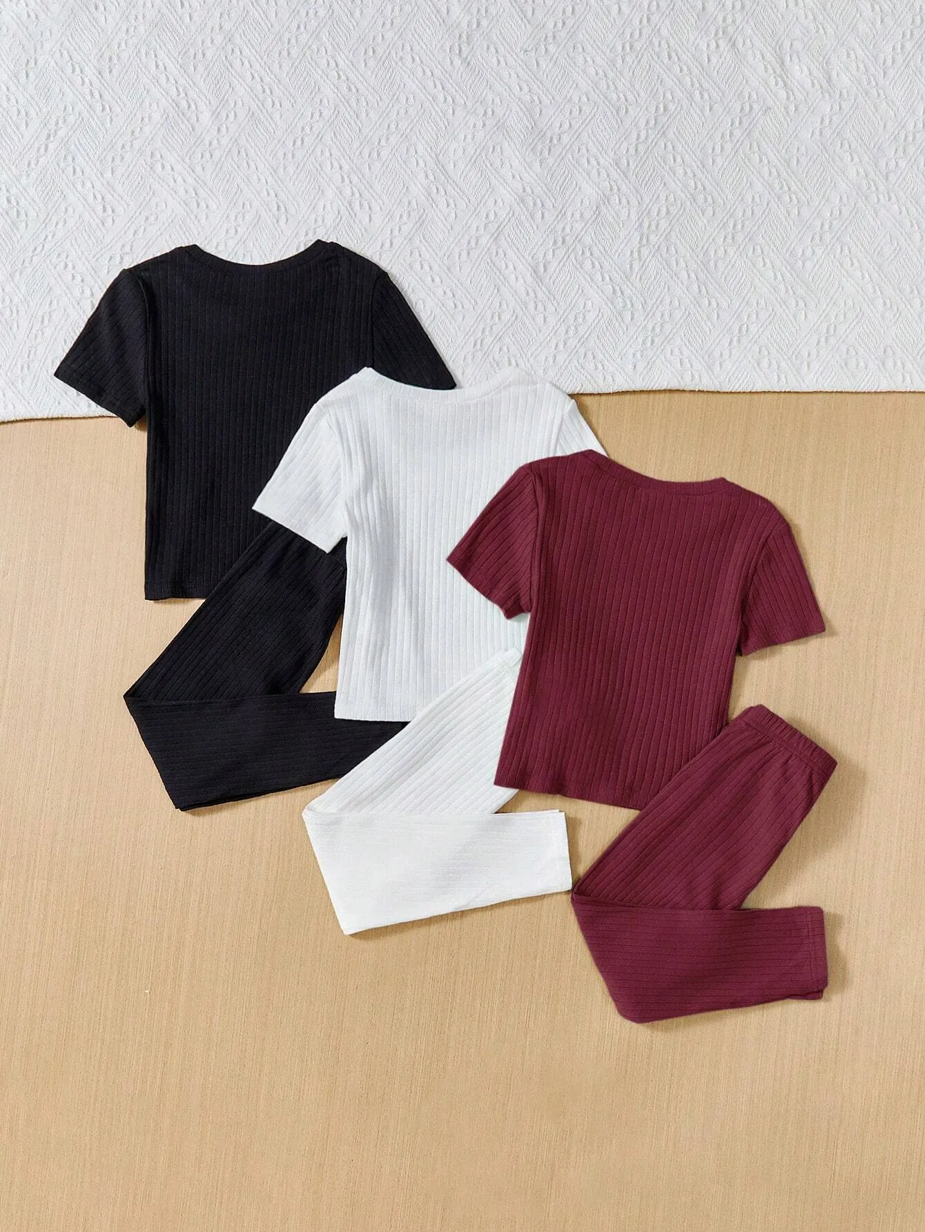 2pcs/Set Girls Casual Round Neck Short Sleeve T-Shirt And Leggings, Multi-Pack