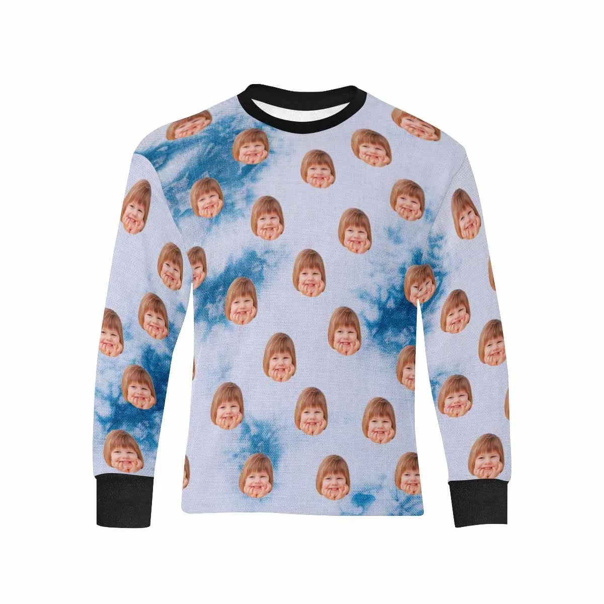 #7-16Y Custom Face Snowing Kids' Rib Cuff Long Sleeve T-shirt