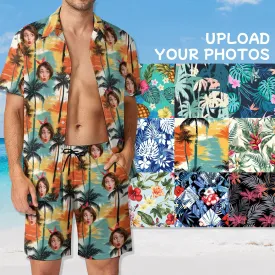 9 Styles Custom Face on Hawaiian Set Tropical Leaves Style Beach Holiday Hawaiian Shirt & Summer Shorts Set