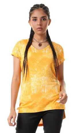 93006 Hi-Low V-Neck Mango Fluffy T-Shirt