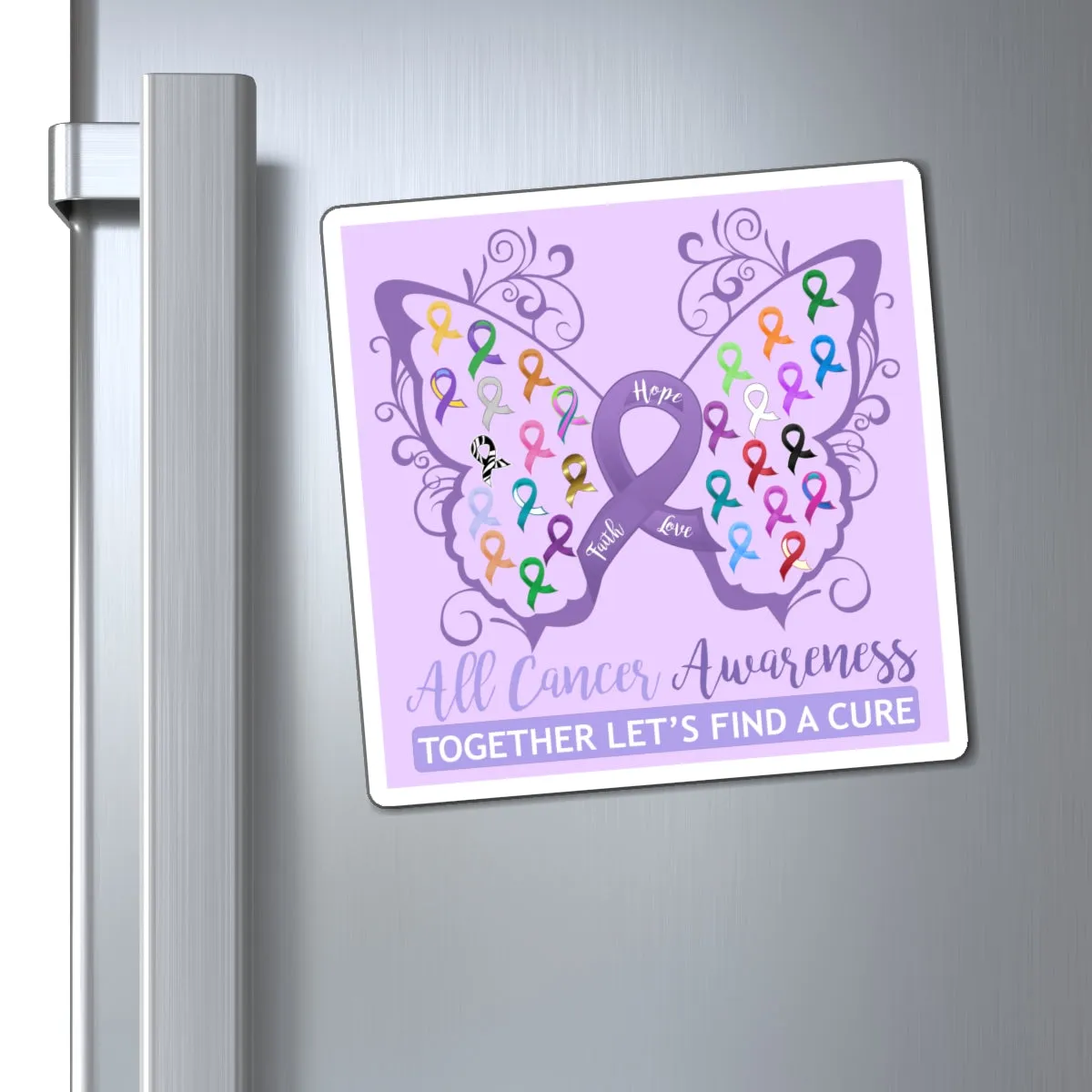 All Cancer Awareness Filigree Butterfly Magnet (Lavender Background) (3 Sizes Available)