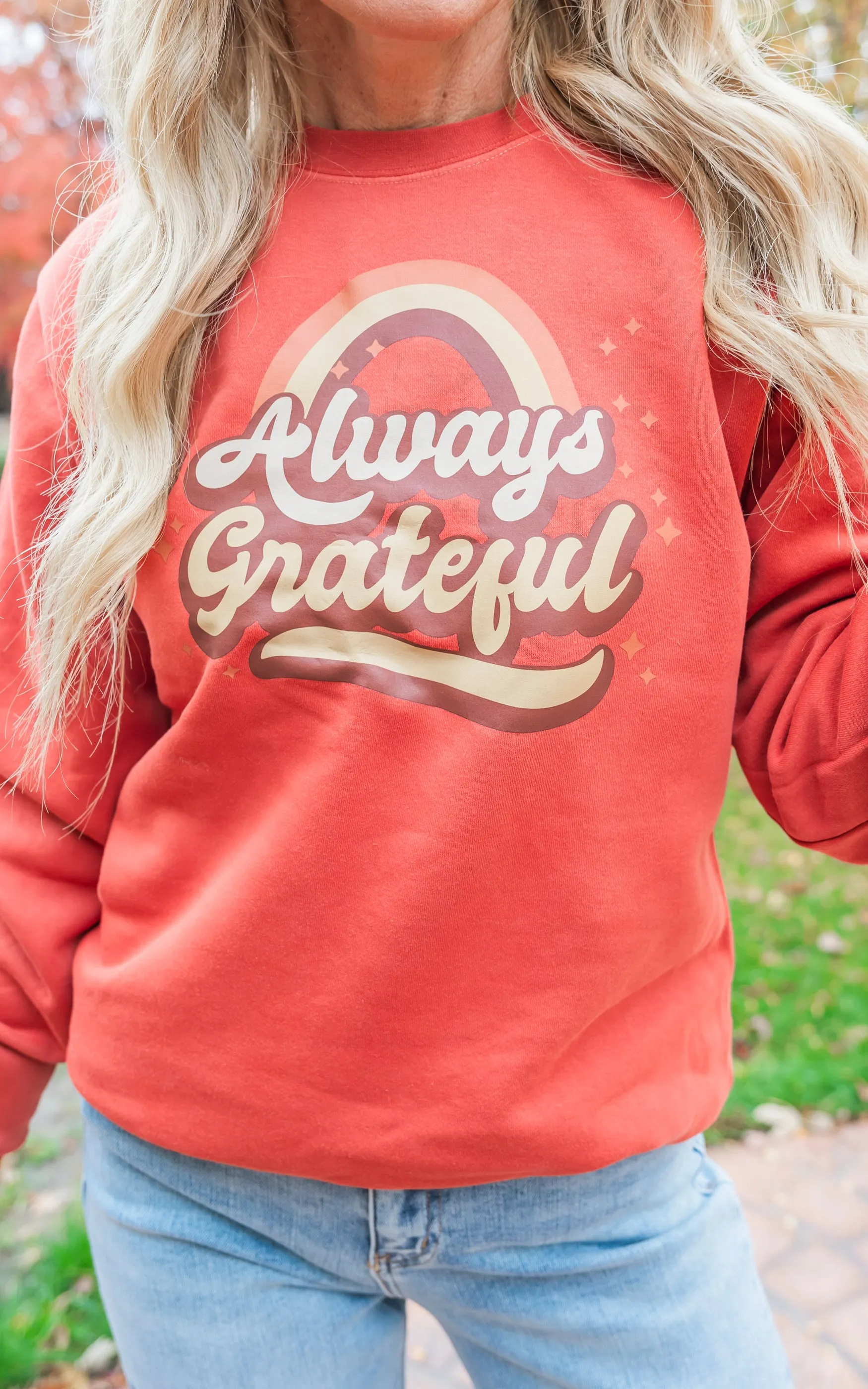 Always Grateful Pigment Dyed Graphic Sweatshirt***