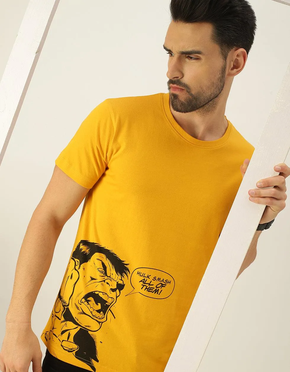 Regular Fit Anger Mustard Placement Printed T-shirt - Optimized Title