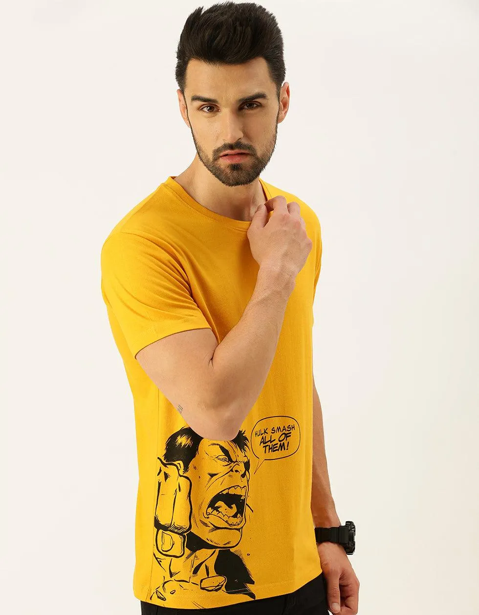 Regular Fit Anger Mustard Placement Printed T-shirt - Optimized Title