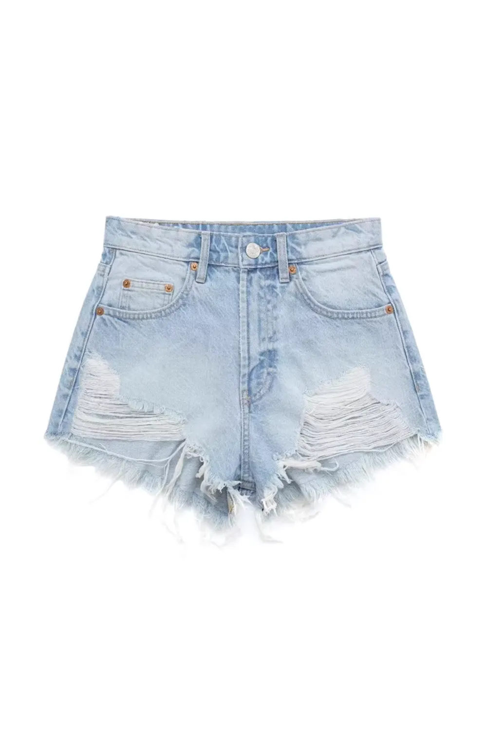 'Annie' High-Waist Ripped Denim Shorts (2 Colors)