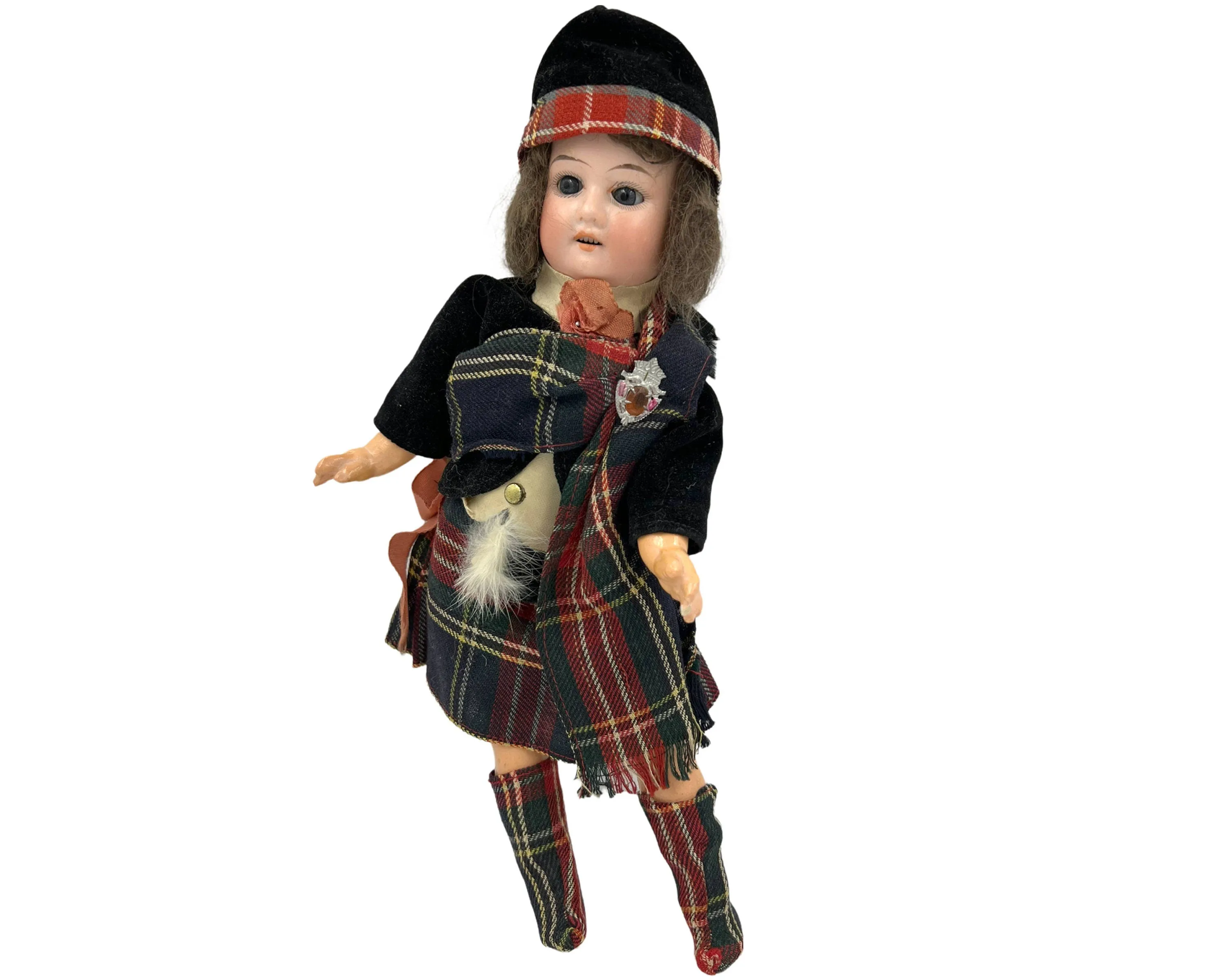 Antique Scottish Character Doll German Bisque Head Highland Dress 12