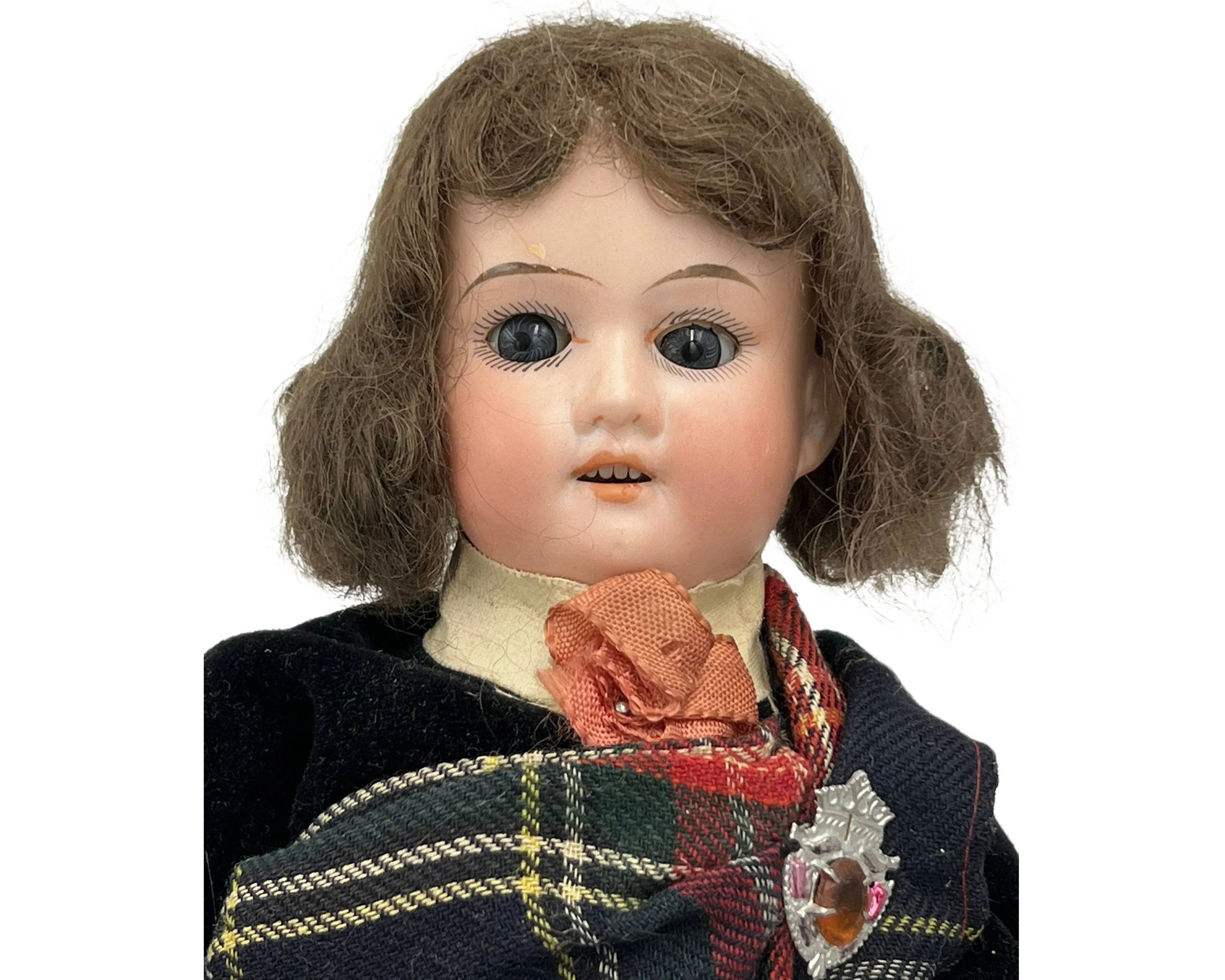 Antique Scottish Character Doll German Bisque Head Highland Dress 12