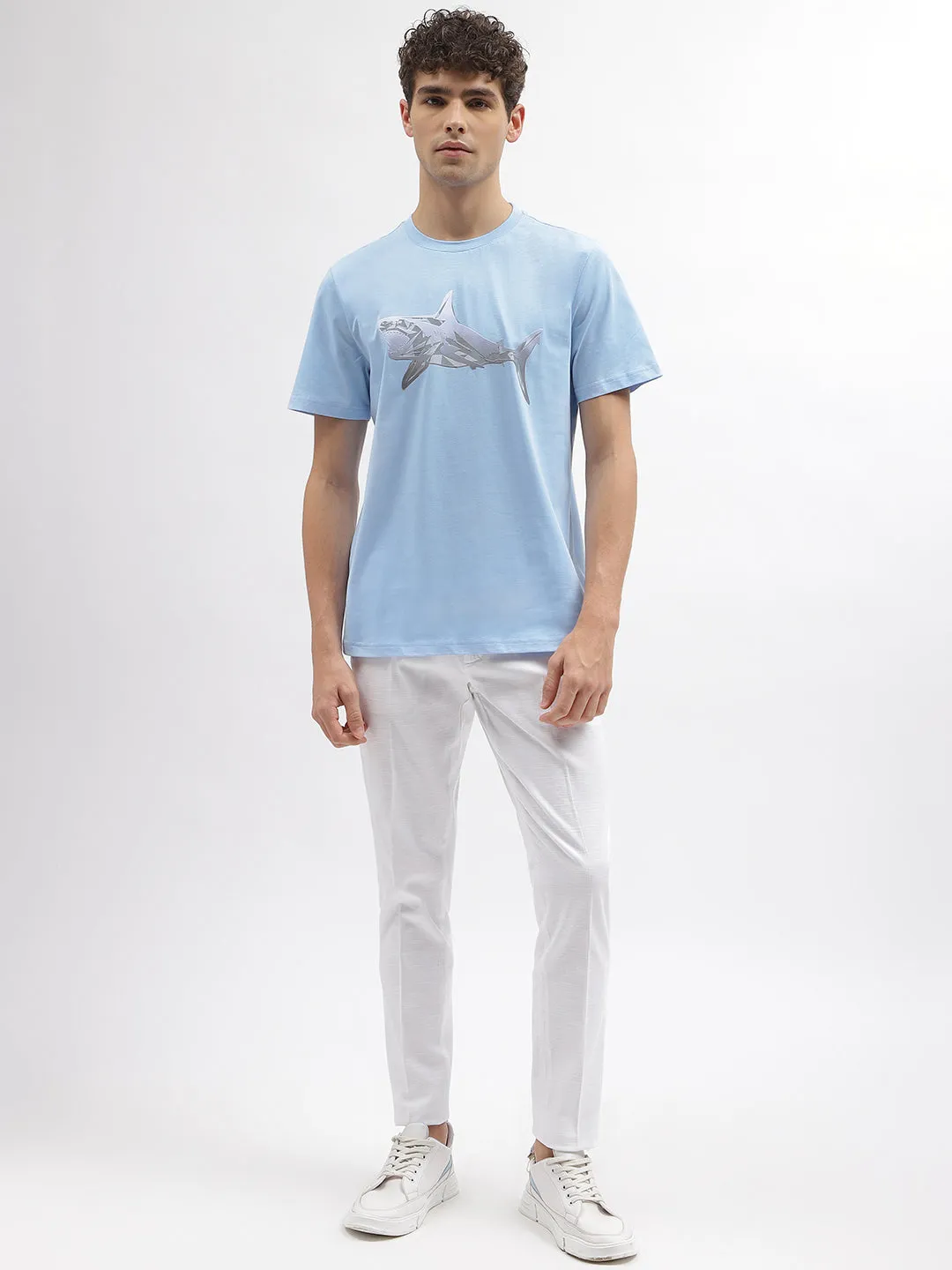 Antony Morato Men Blue Printed Round Neck Short Sleeves T-Shirt