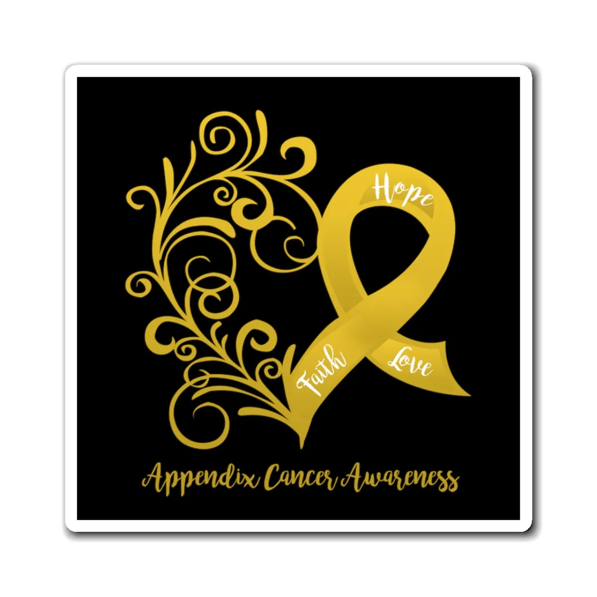 Appendix Cancer Awareness Heart Magnet (Black Background) (3 Sizes Available)