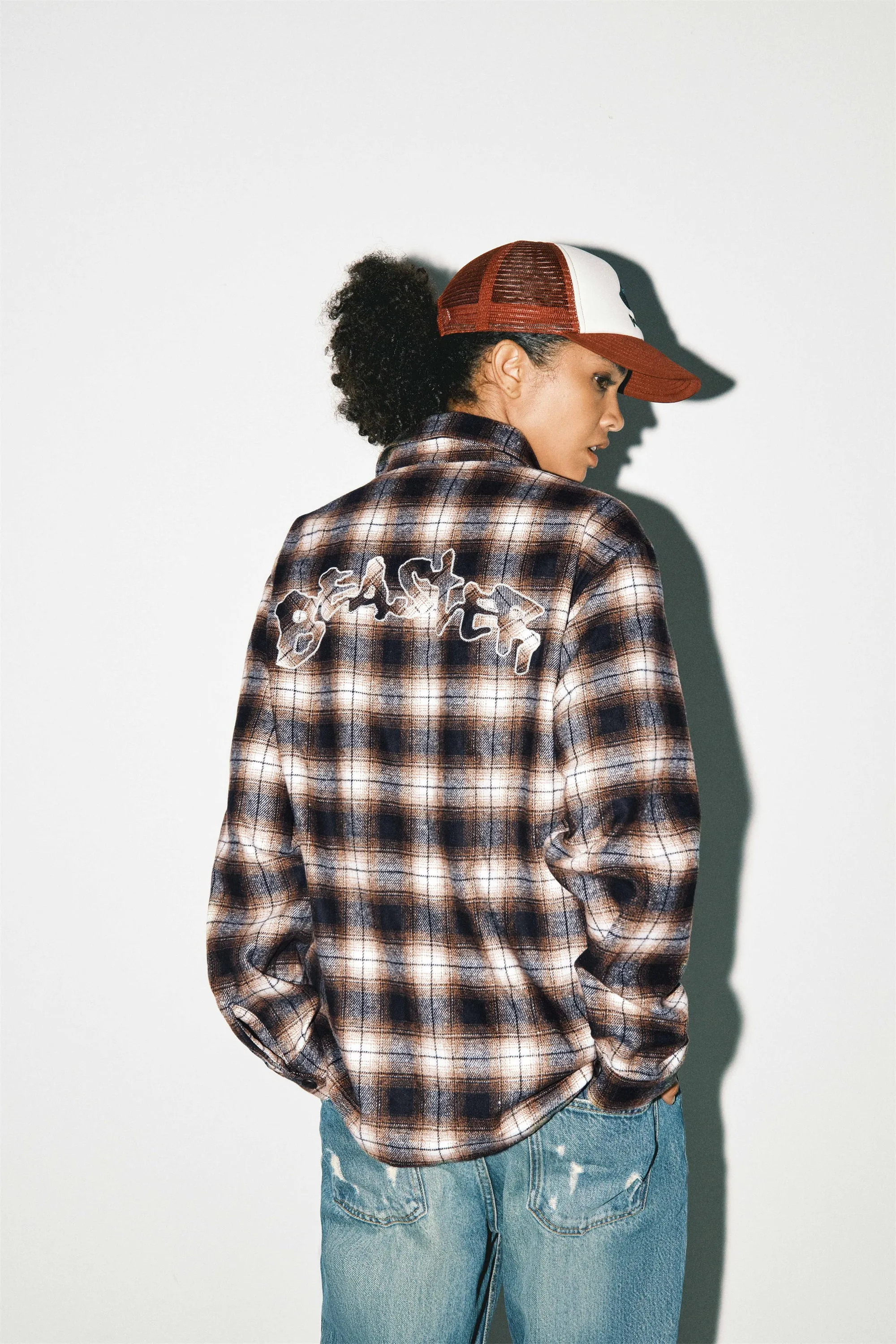 Applique Plaid Shirt Jacket