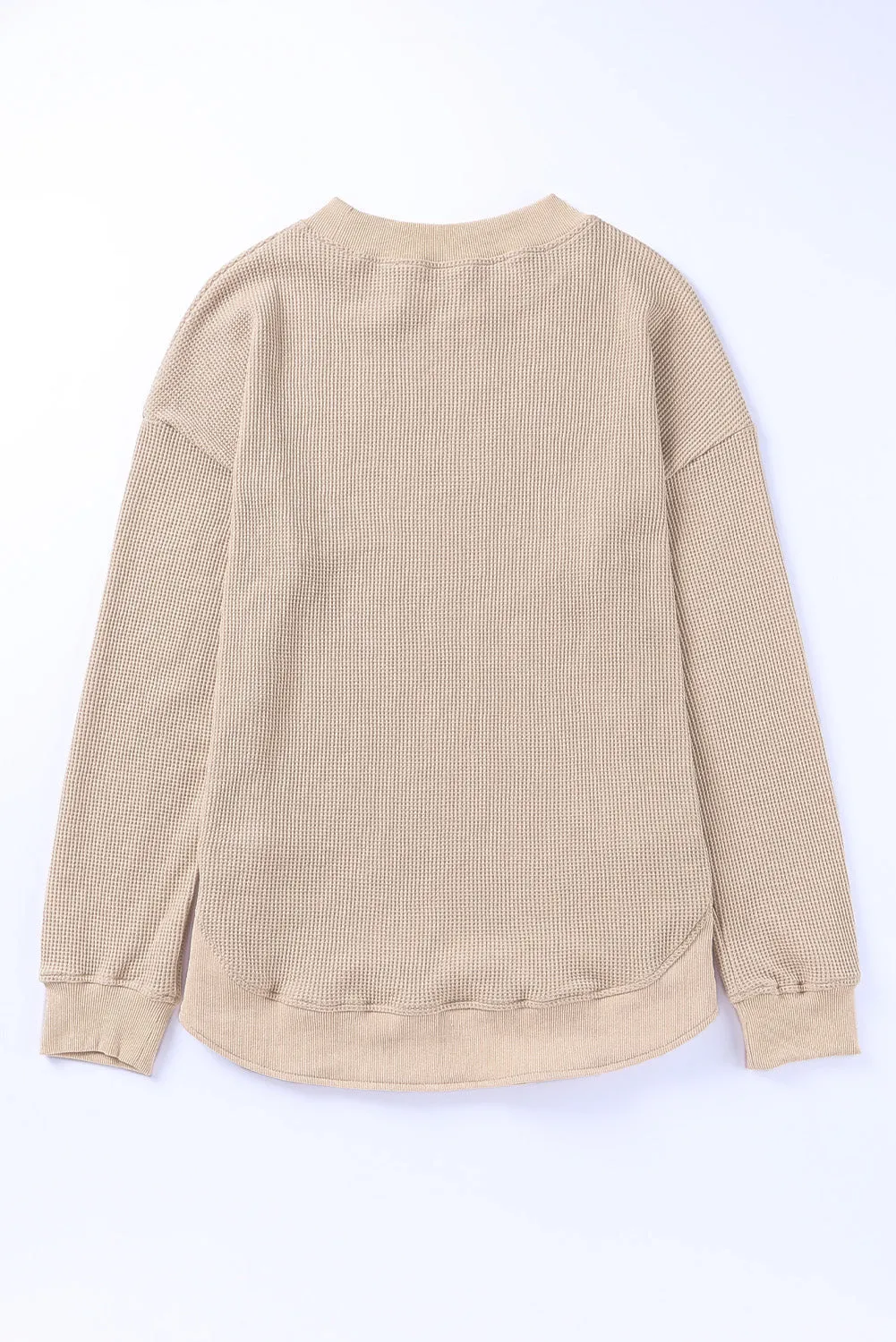 Apricot Crew Neck Ribbed Trim Waffle Knit Top