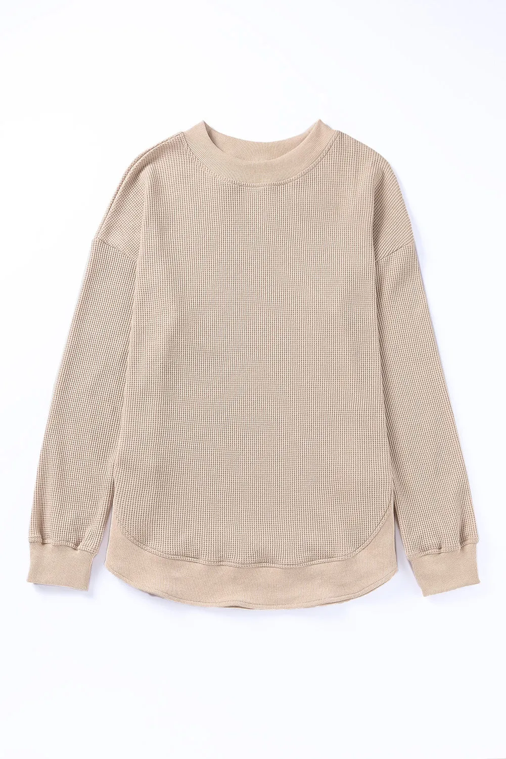 Apricot Crew Neck Ribbed Trim Waffle Knit Top