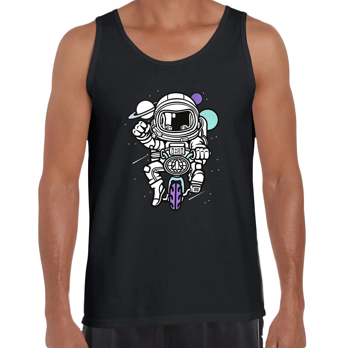 Astronaut on the bike in the Space Amazing Retro Vintage Crew Neck T-shirt & Tank Top