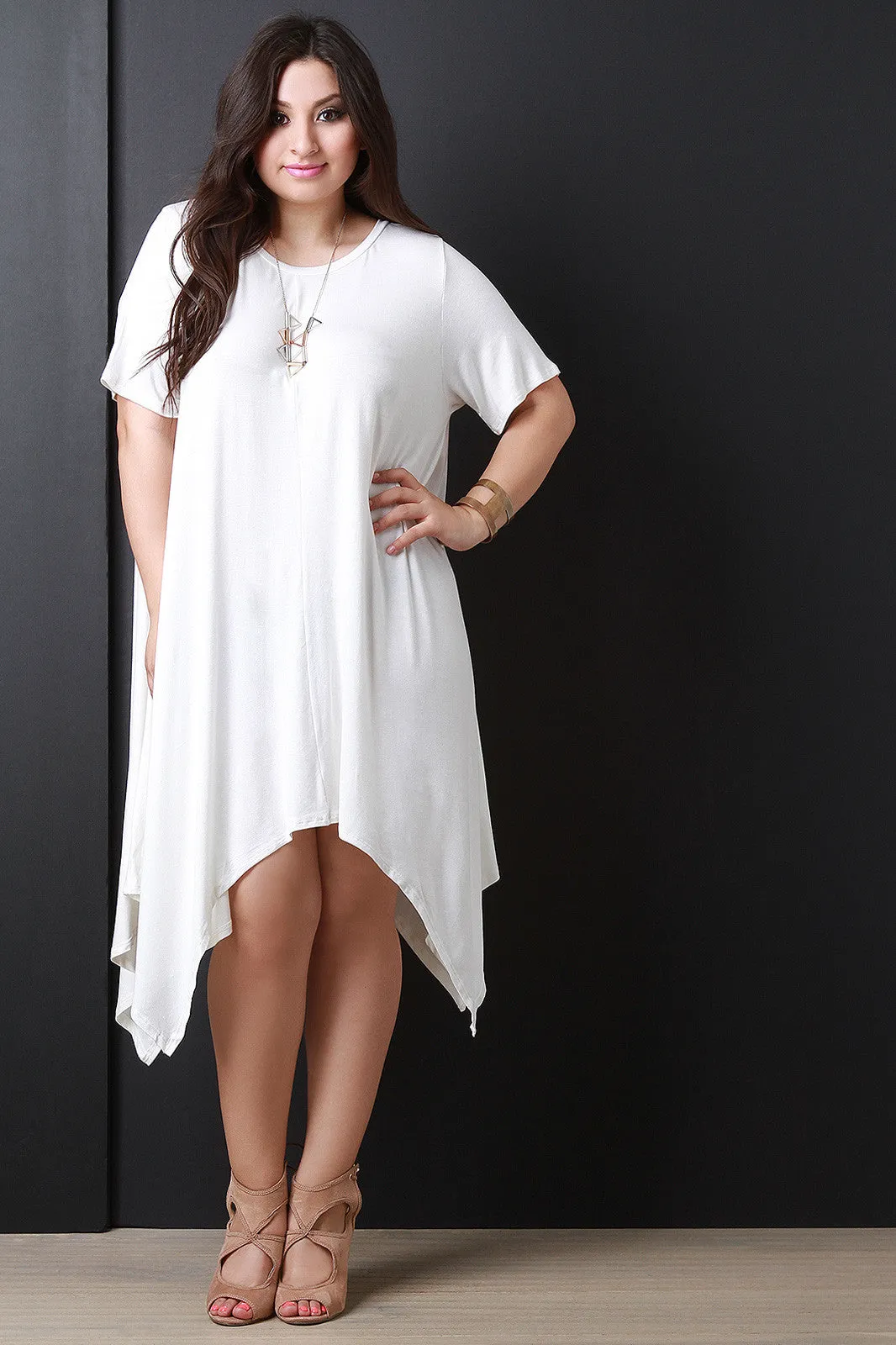 Asymmetrical Jersey Knit Round Neck Dress