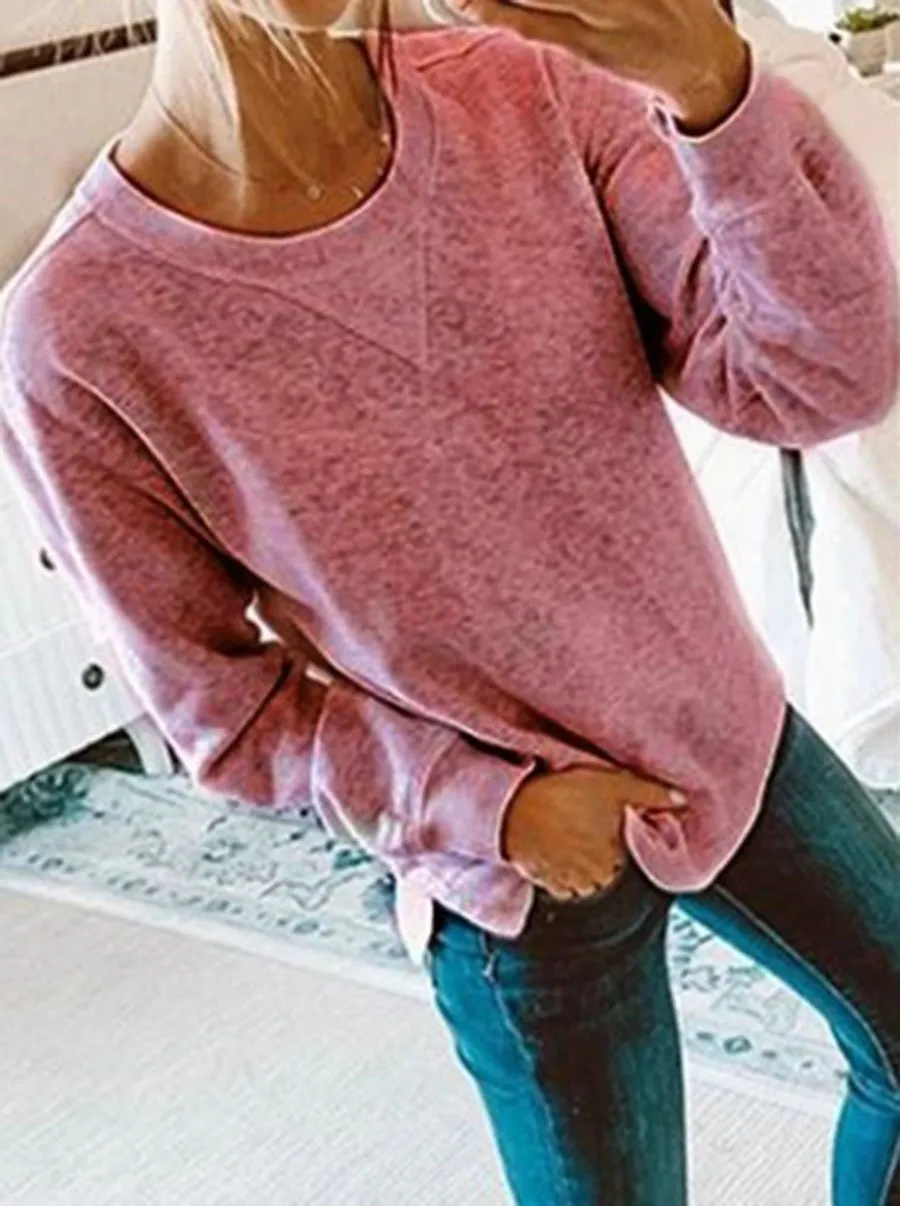 Autumn Casual Cotton Long Sleeve Crew Neck Top