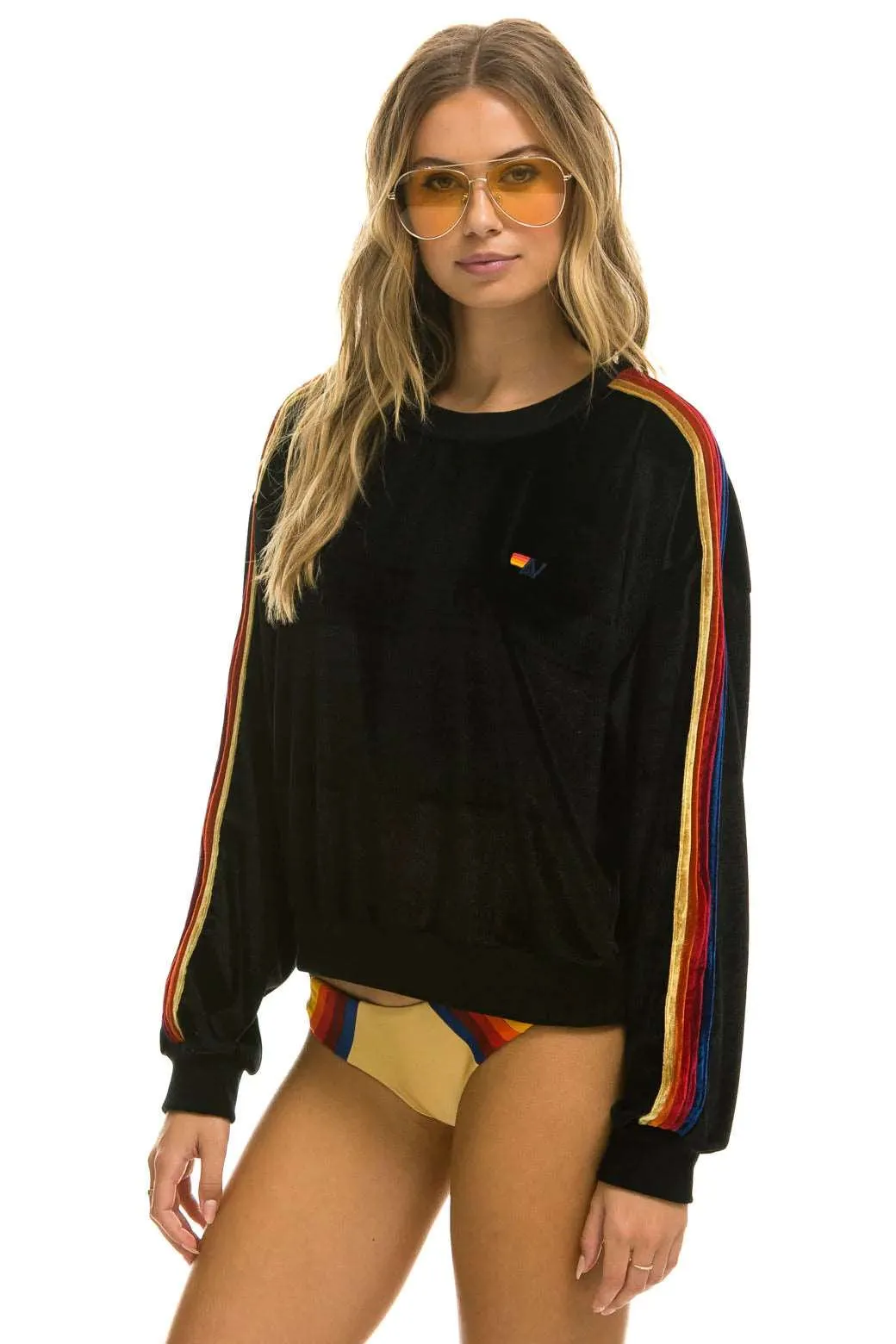 Aviator Nation Women's Classic Velvet Relaxed Sweatshirt -  Black