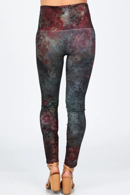 B4342H High Waist Full Length Denim Legging with Virginia Print