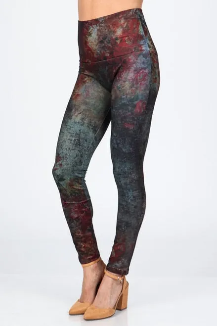 B4342H High Waist Full Length Denim Legging with Virginia Print