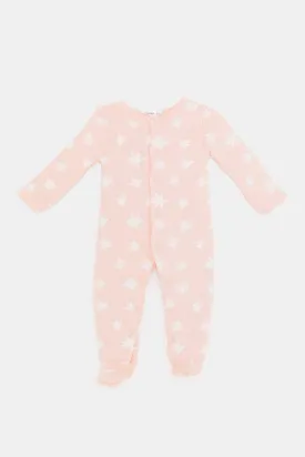 Babies Pink Allover Print Padded Sleepsuit