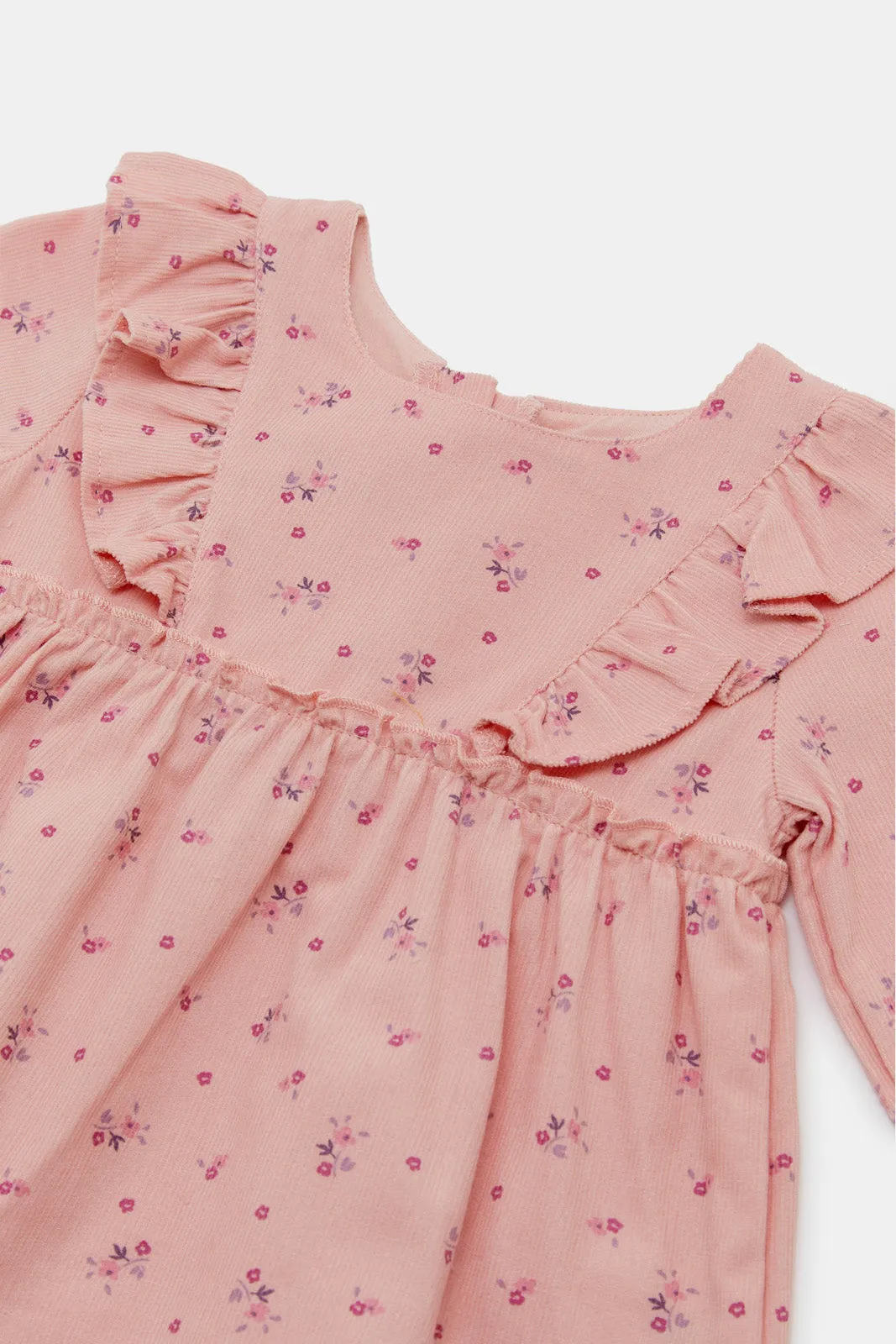 Babies Pink Printed Corduroy Dress