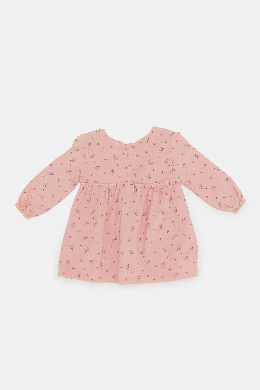 Babies Pink Printed Corduroy Dress