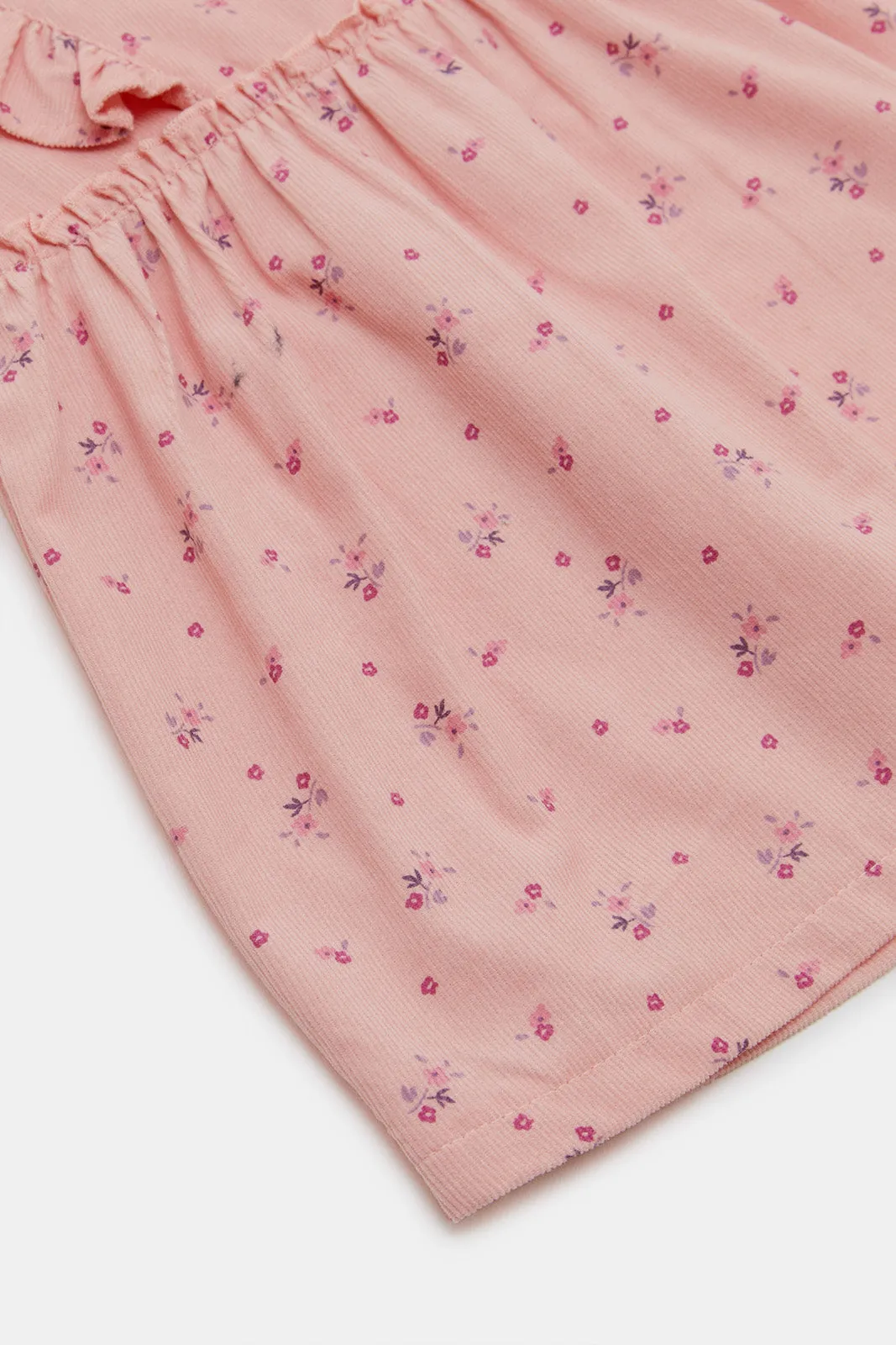 Babies Pink Printed Corduroy Dress