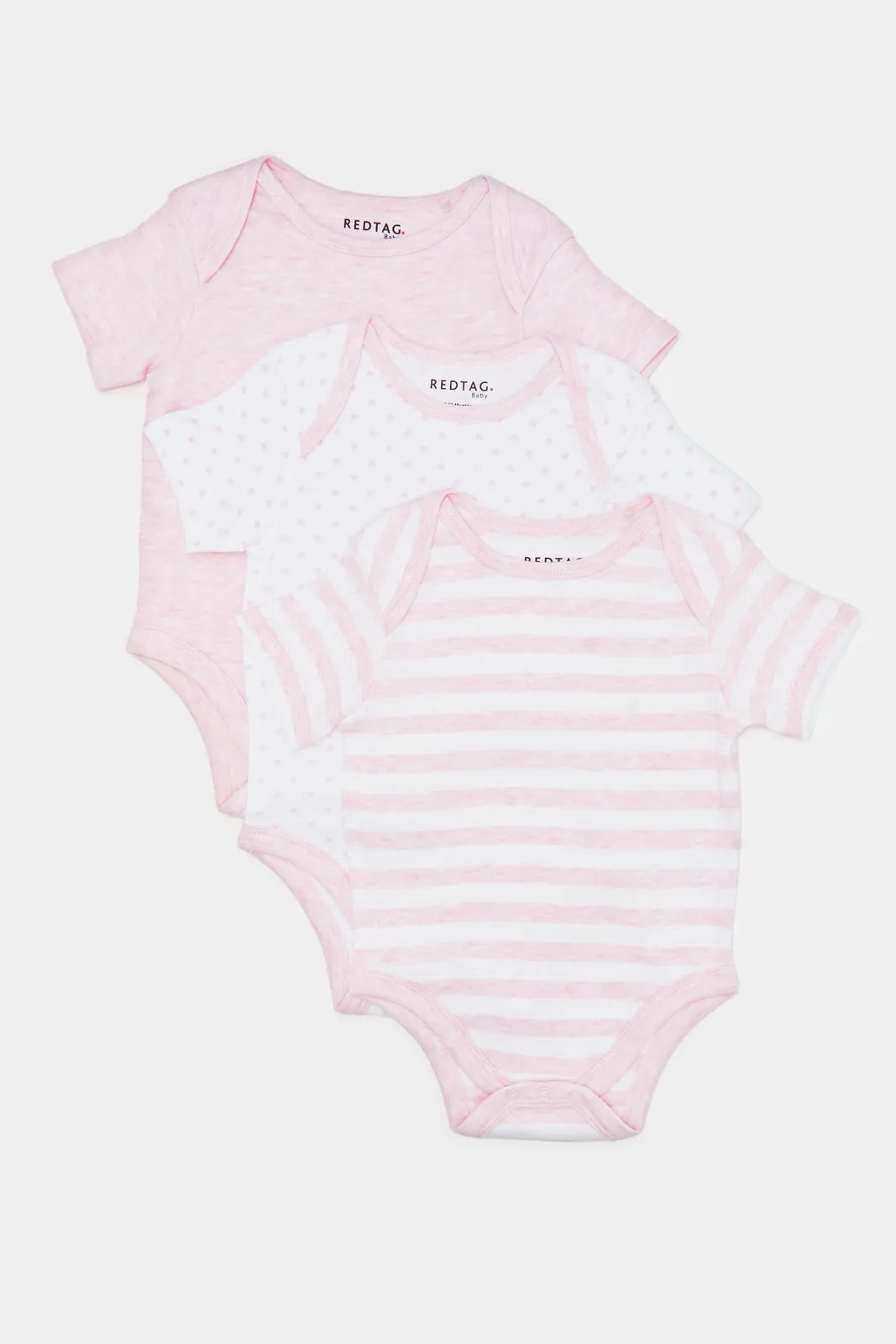 Babies White And Pink Printed Bodysuit Set (Pack Of 3)