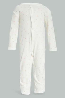 Babies White Floral Velour Sleepsuit