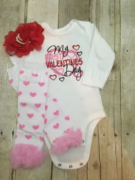 Baby girl my 1st Valentine's Shirt or bodysuit, headband, and legwarmers